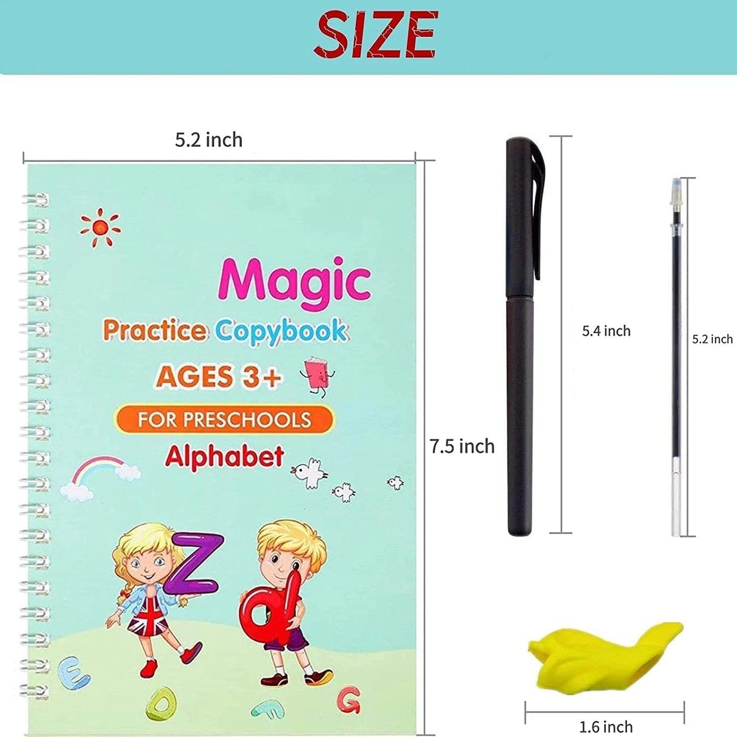 Magic Practice Copybook Set - (4 Books + 10 Refills + Pen + Grip)
