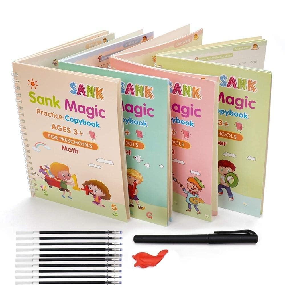 Magic Practice Copybook Set - (4 Books + 10 Refills + Pen + Grip)