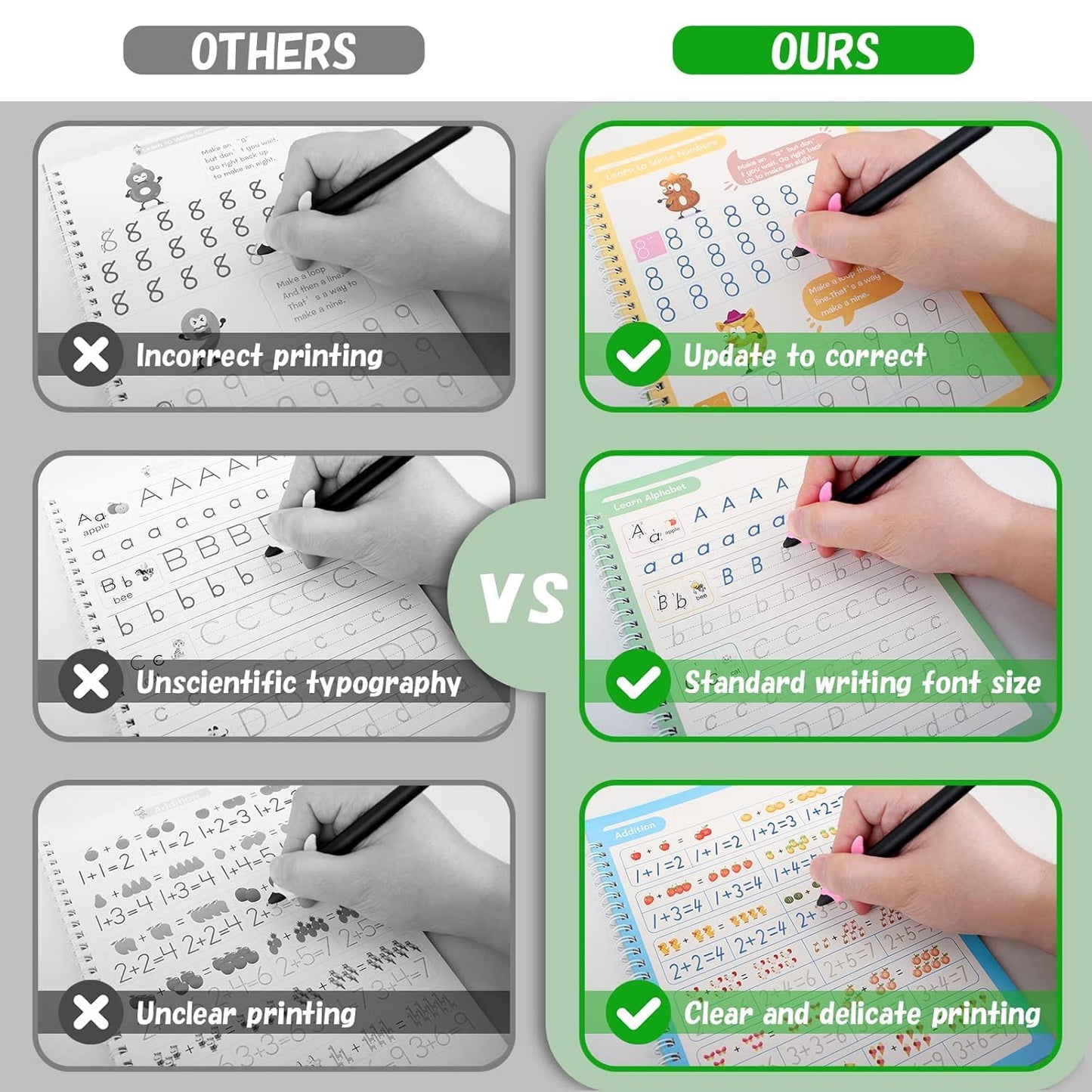 Magic Practice Copybook Set - (4 Books + 10 Refills + Pen + Grip)